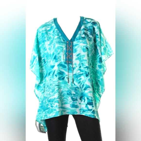 Michael Kors - Womens Printed Chain Lace-Up Swim Top CoverUp - Size M - Picture 8 of 8